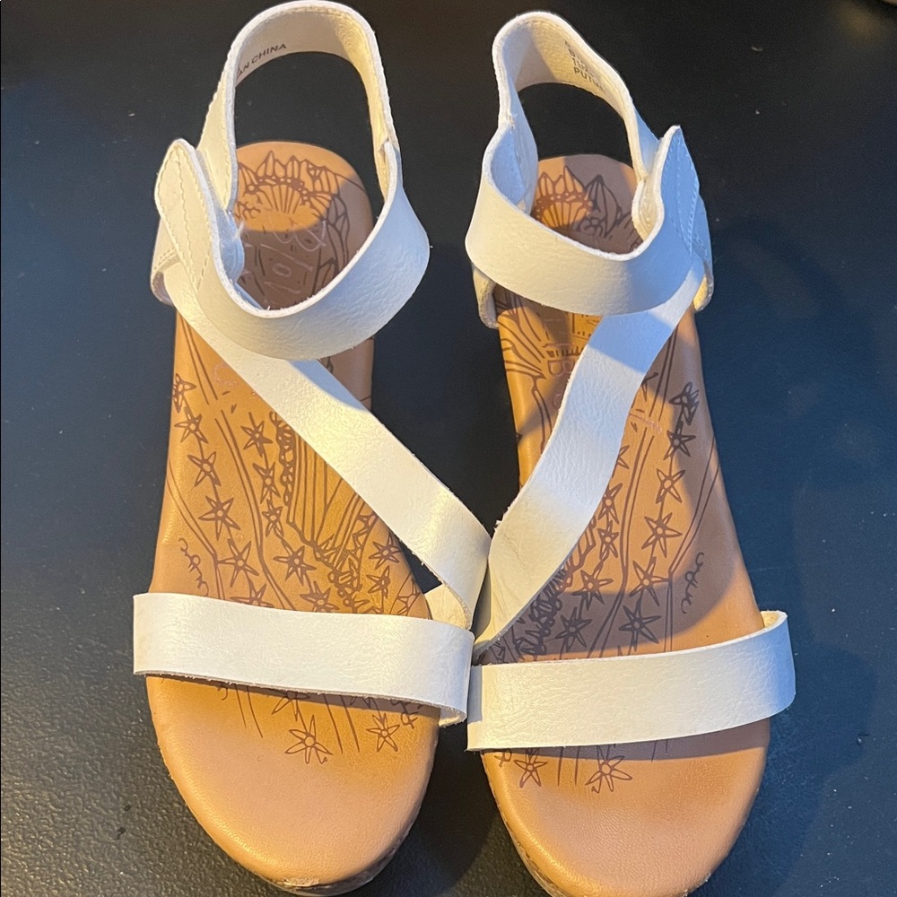 Blowfish Malibu Cork Chic White Strappy Wedge Sandals